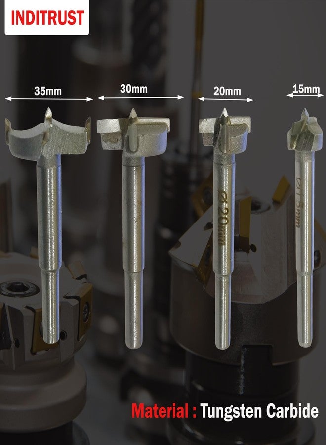 Inditrust مثقاب فورستنر ذو رأس كربيد من إنديتراست لحفر مفصلات الخشب (مجموعة 15 مم، 20 مم، 30 مم، 35 مم) - Image 2